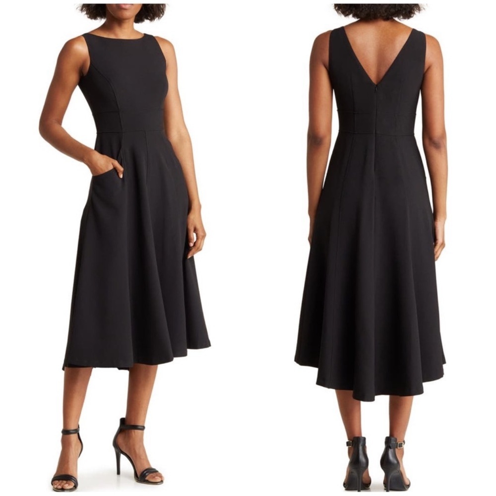 Eliza J Black Midi Fit-and-Flare Dress